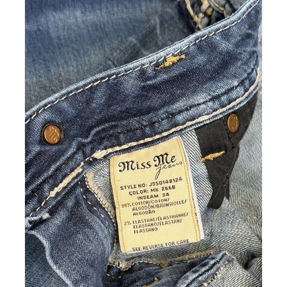 Miss Me Y2K Grunge Rhinestone Flap Pocket Bootcut Jeans Blue Denim Size 30 - Picture 9 of 16